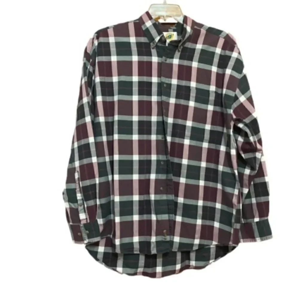 Field Gear Green, Burgundy, White plaid button-down shirt, size XLarge